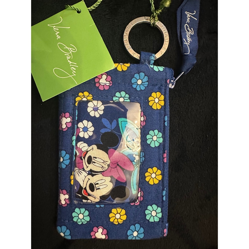 Vera Bradley Disney Mickey Minnie Mouse Floral ID Case Keychain Blue NWT
